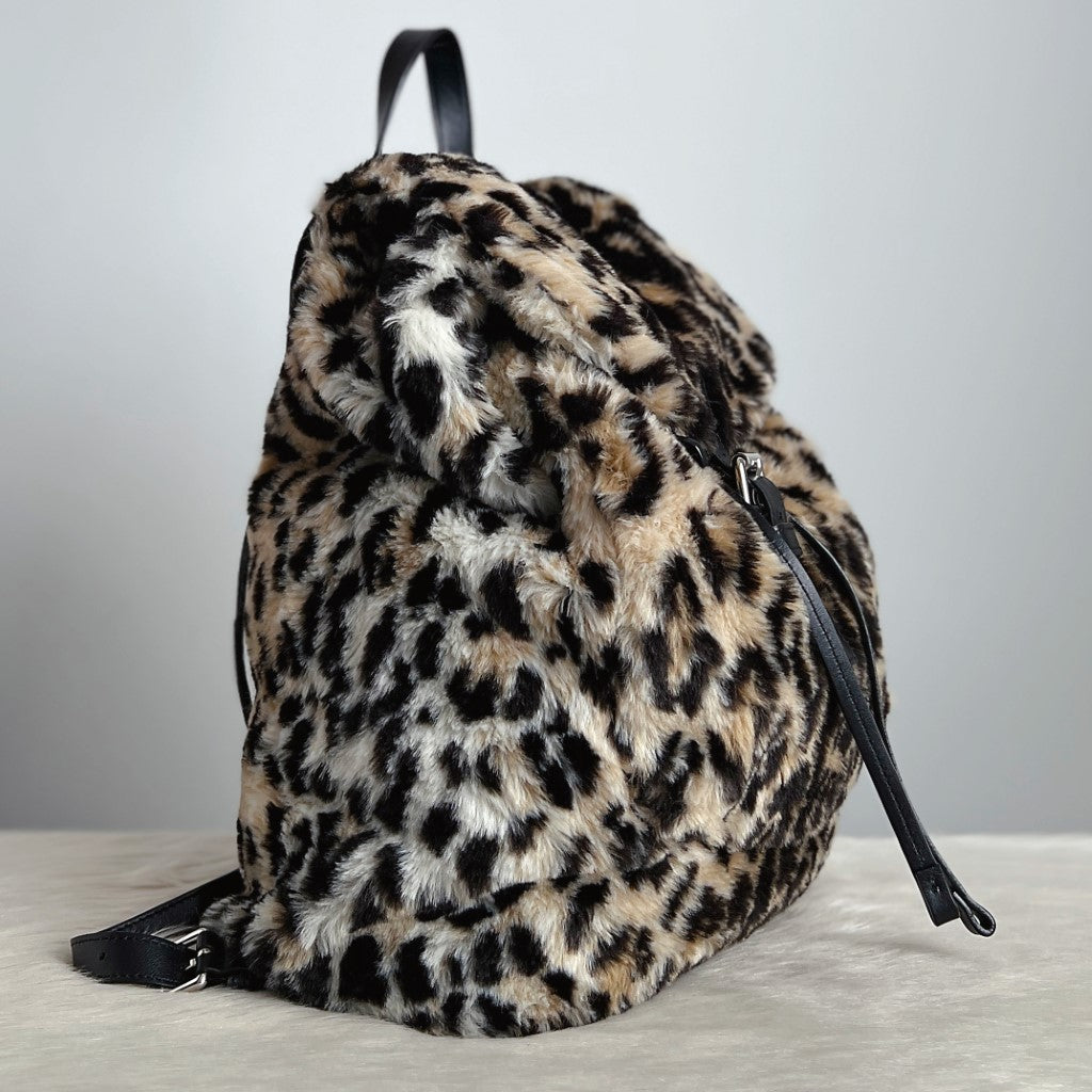 Moschino Leopard Flap Buckle Drawstring Backpack Excellent
