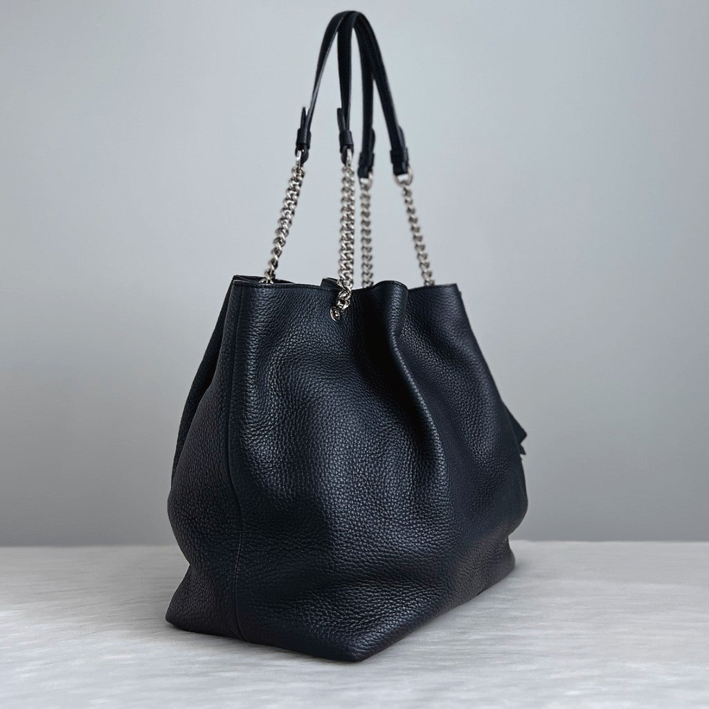 Tod's Black Leather Chain Detail Triple Compartment Shoulder Bag Like New