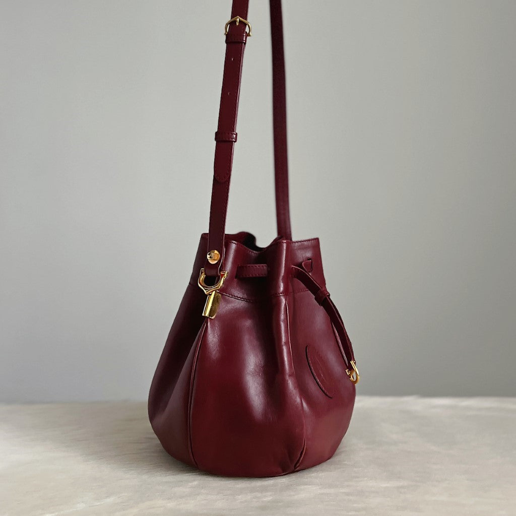 Cartier Signature Bordeaux Leather Front Embossed Logo Crossbody Shoulder Bag