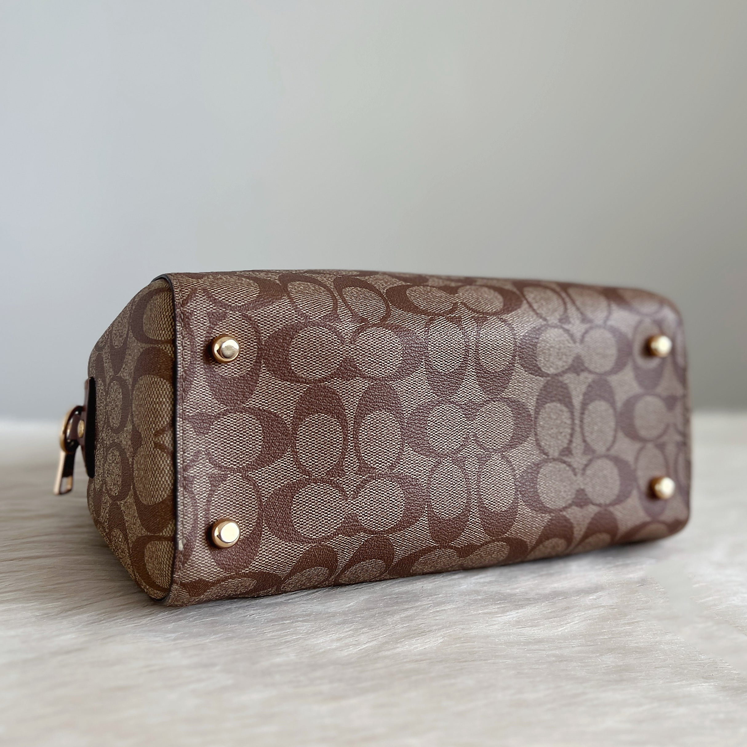 Coach Caramel Leather Monogram Boston 2 Way Shoulder Bag Excellent