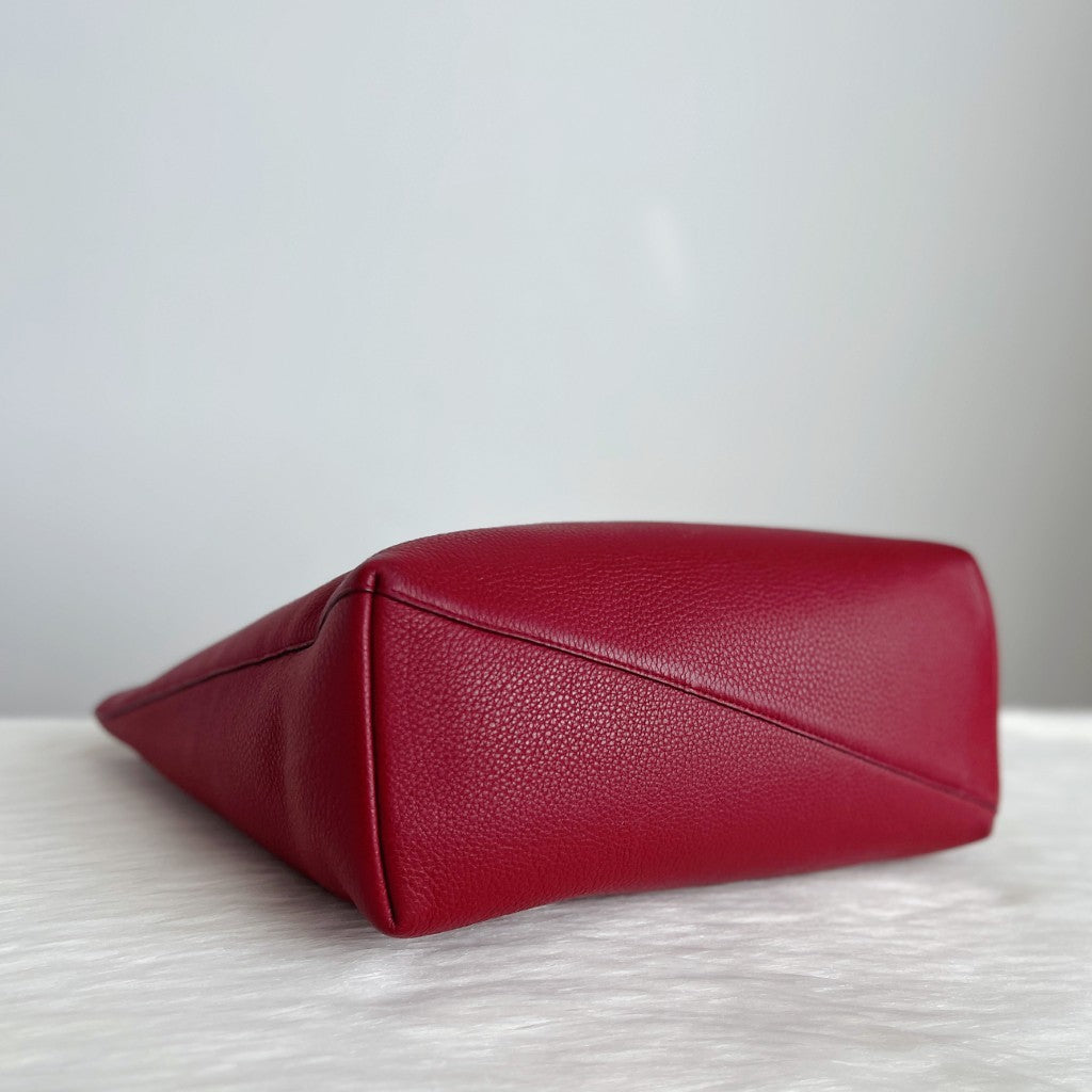 Bally Maroon Leather Front Logo Shopper 2 Way Shoulder Bag Excellent
