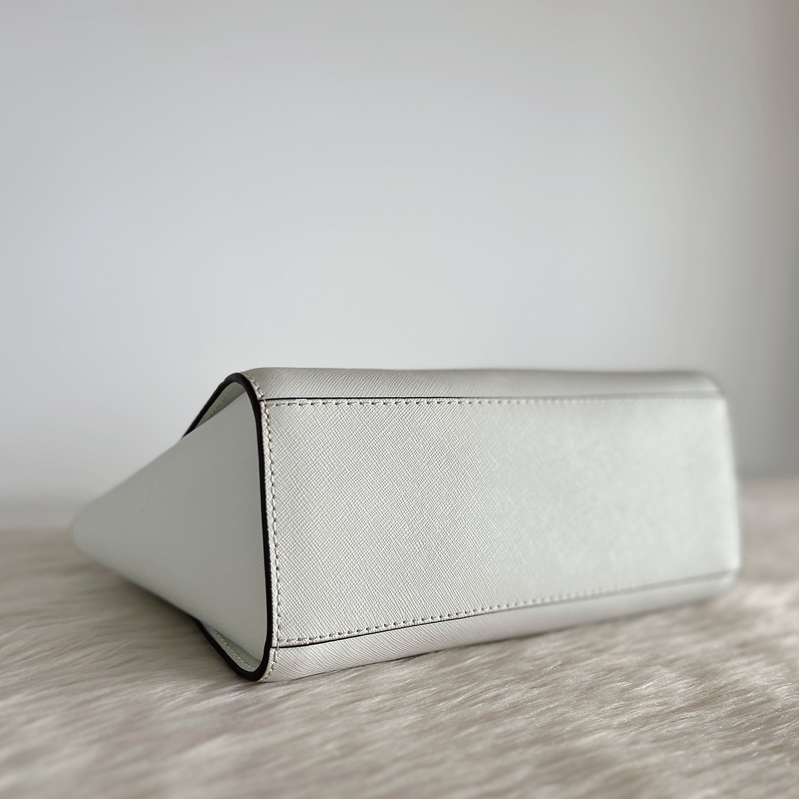 Michael Kors White Saffiano Leather Front Logo Crossbody Shoulder Bag