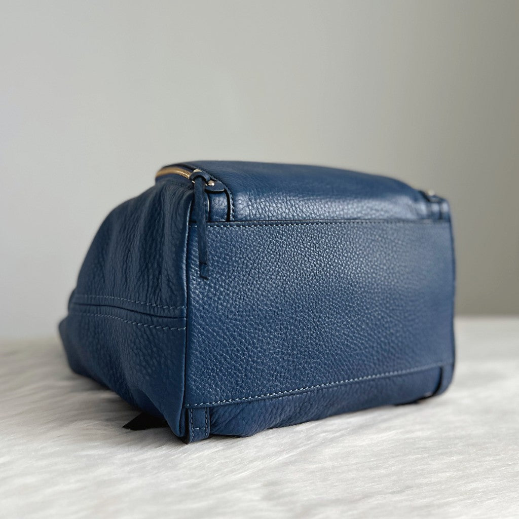 Kate Spade Blue Leather Front Logo Flap Zipped Compartment Backpack Like New