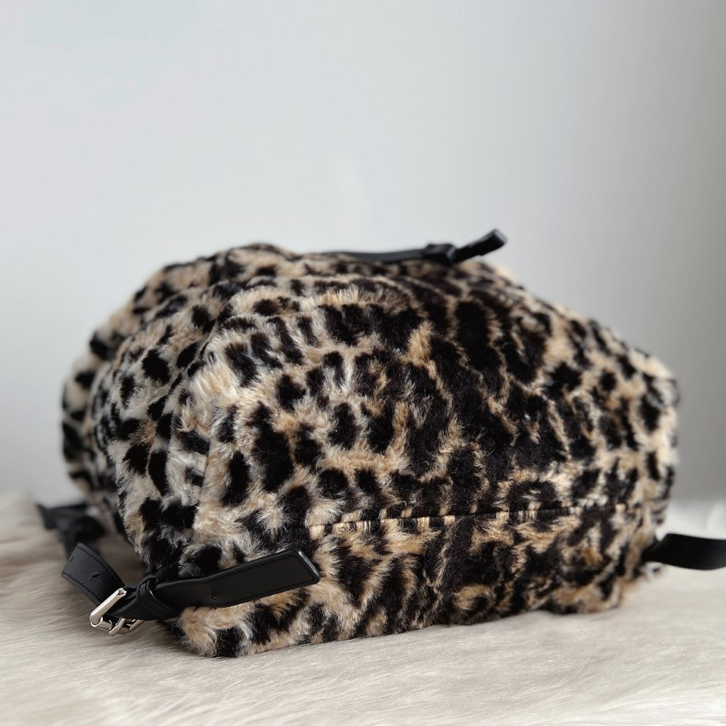 Moschino Leopard Flap Buckle Drawstring Backpack Excellent