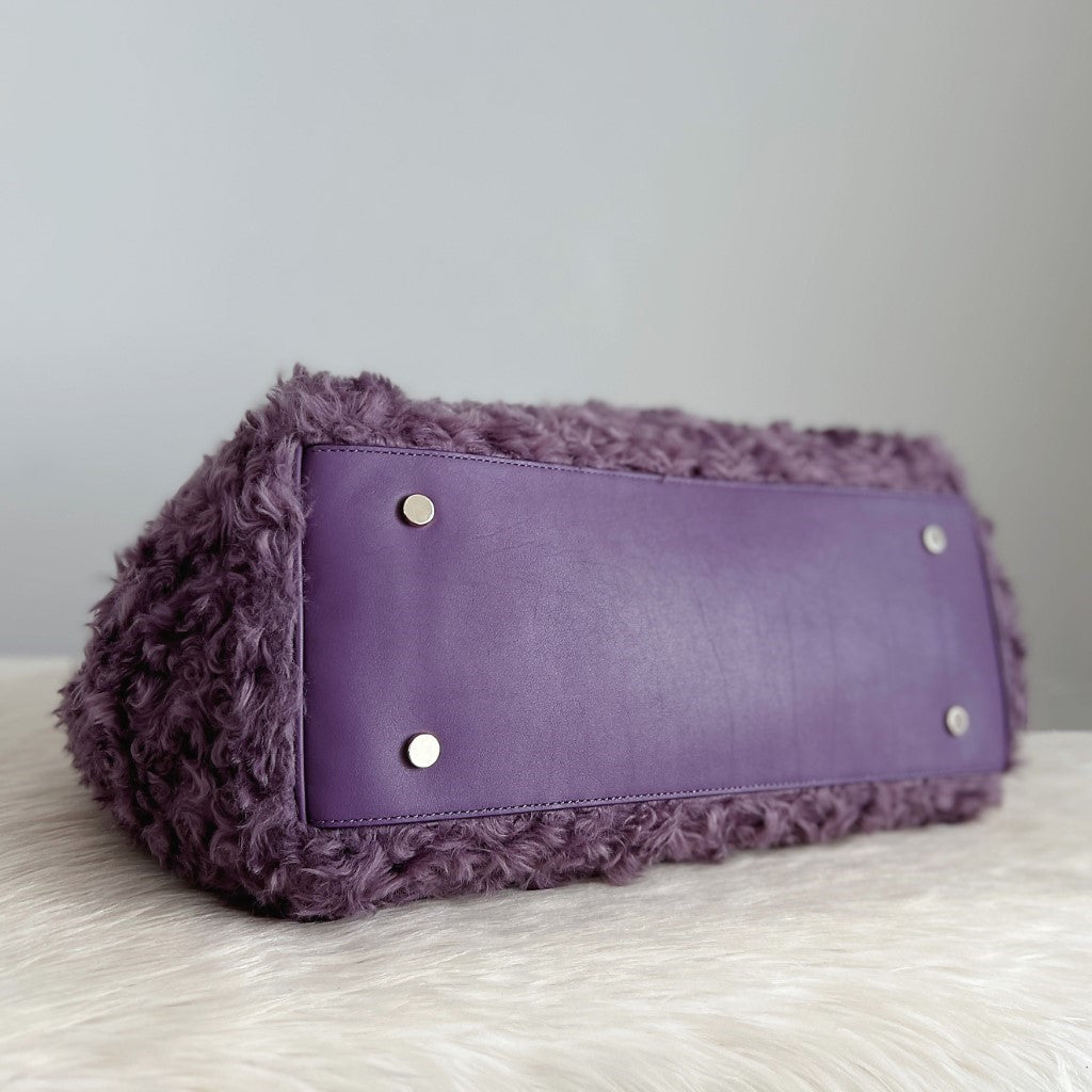 Kate Spade Purple Fur Large Carryall Shoulder Bag + Pouch Excellent