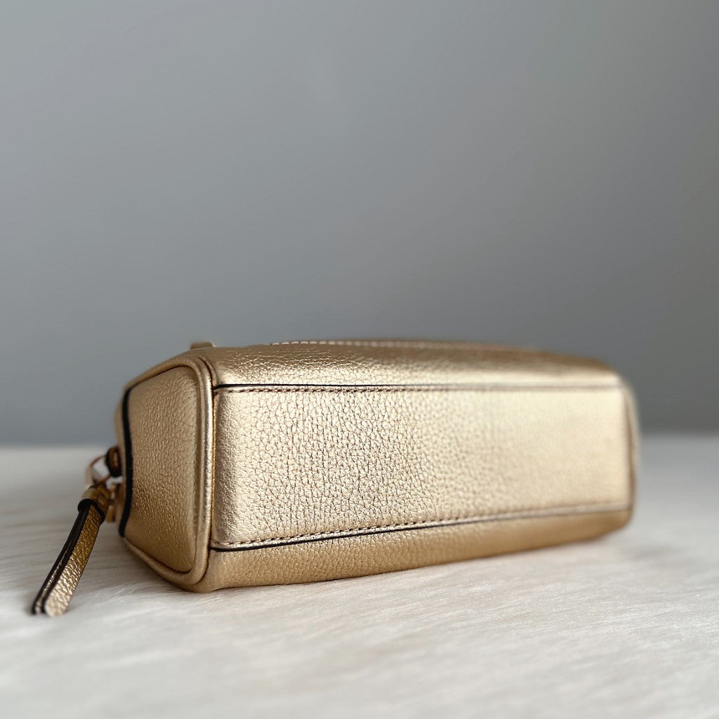 Michael Kors Gold Leather Front Logo Mini Boston 2 Way Shoulder Bag Like New