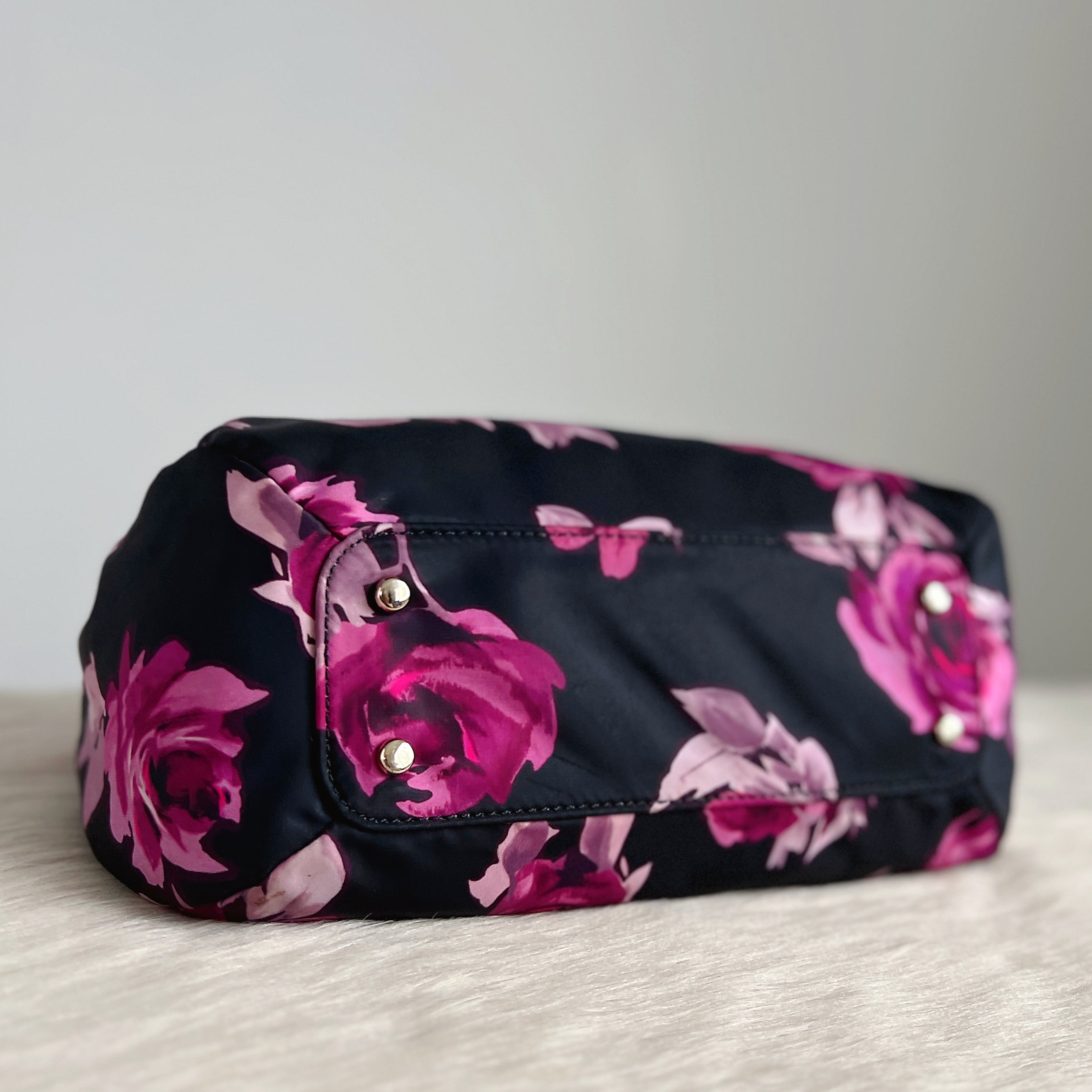 Kate Spade Black Leather Floral Pattern Shopper Shoulder Bag Excellent