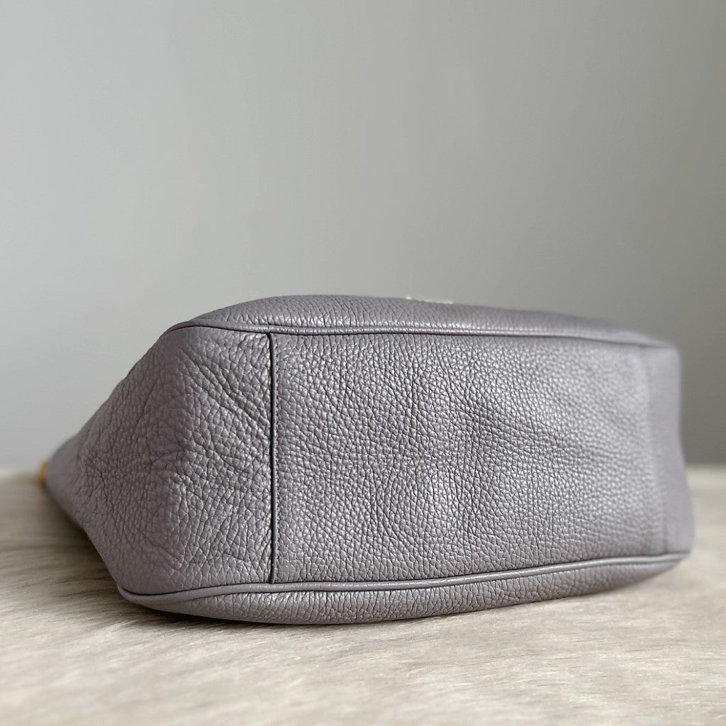 Furla Grey Leather Front Logo Slouchy 2 Way Shoulder Bag Like New