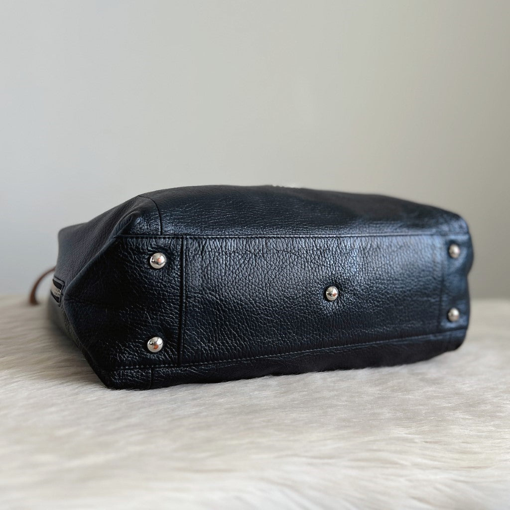 Furla Two Tone Leather Slouchy Side Zip Detail 2 Way Shoulder Bag