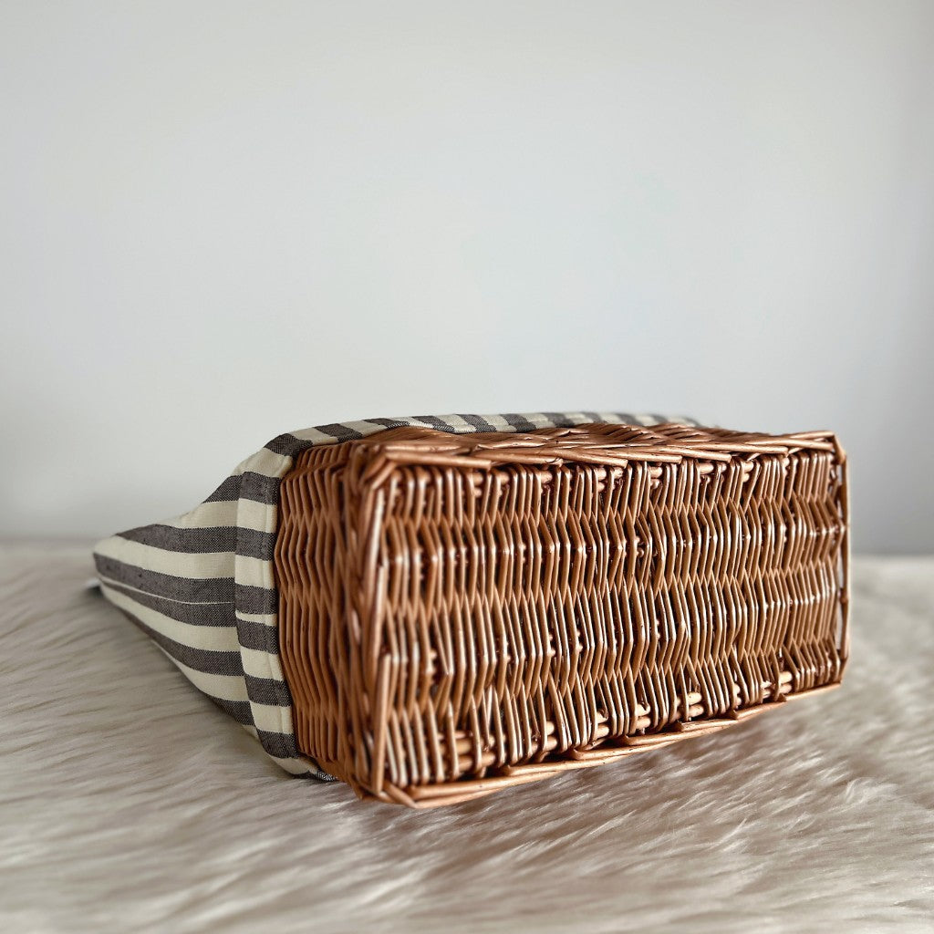 Max Mara Stripe Canvas Straw Holiday Tote Bag + Pouch New with Tags