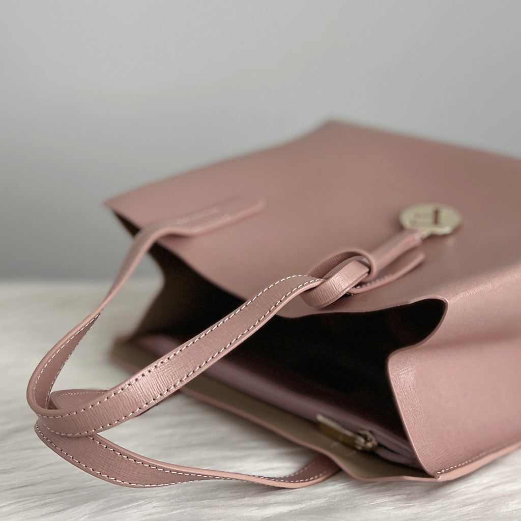 Furla Blush Pink Leather F Charm Tote Bag Like New
