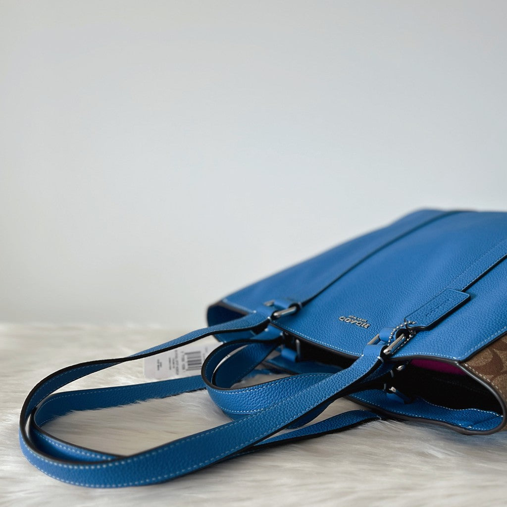 Coach Blue Leather Monogram Patchwork 3 Way Shoulder Bag New with Tags
