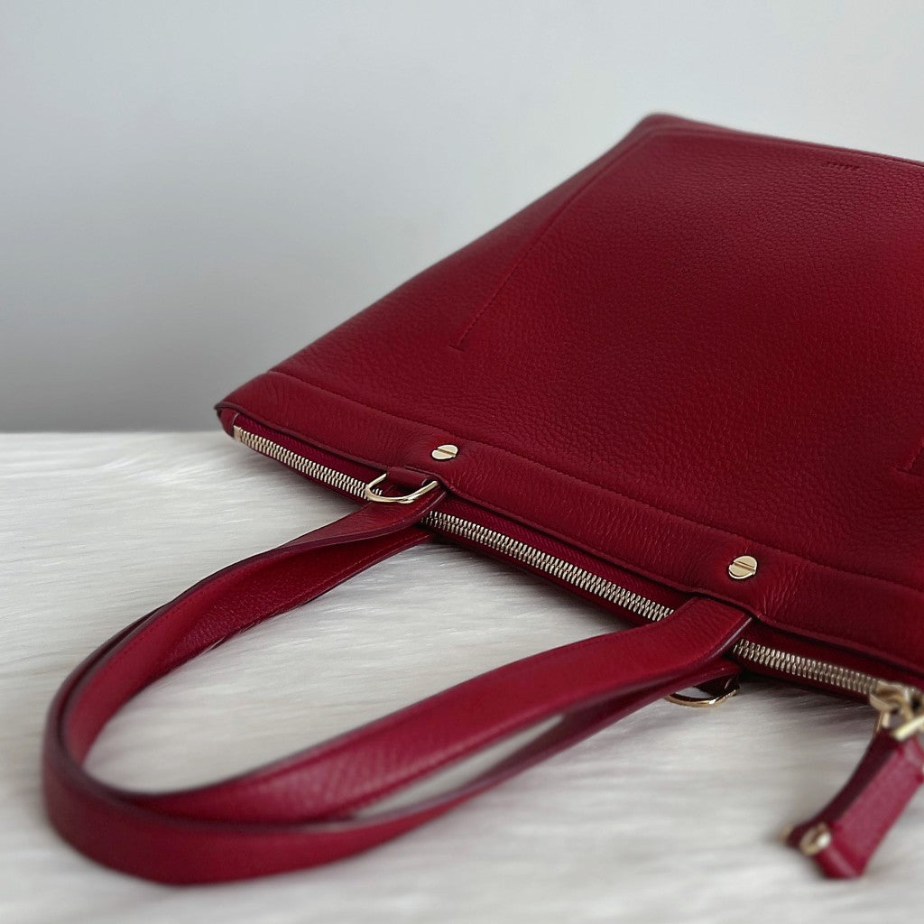 Bally Maroon Leather Front Logo Shopper 2 Way Shoulder Bag Excellent