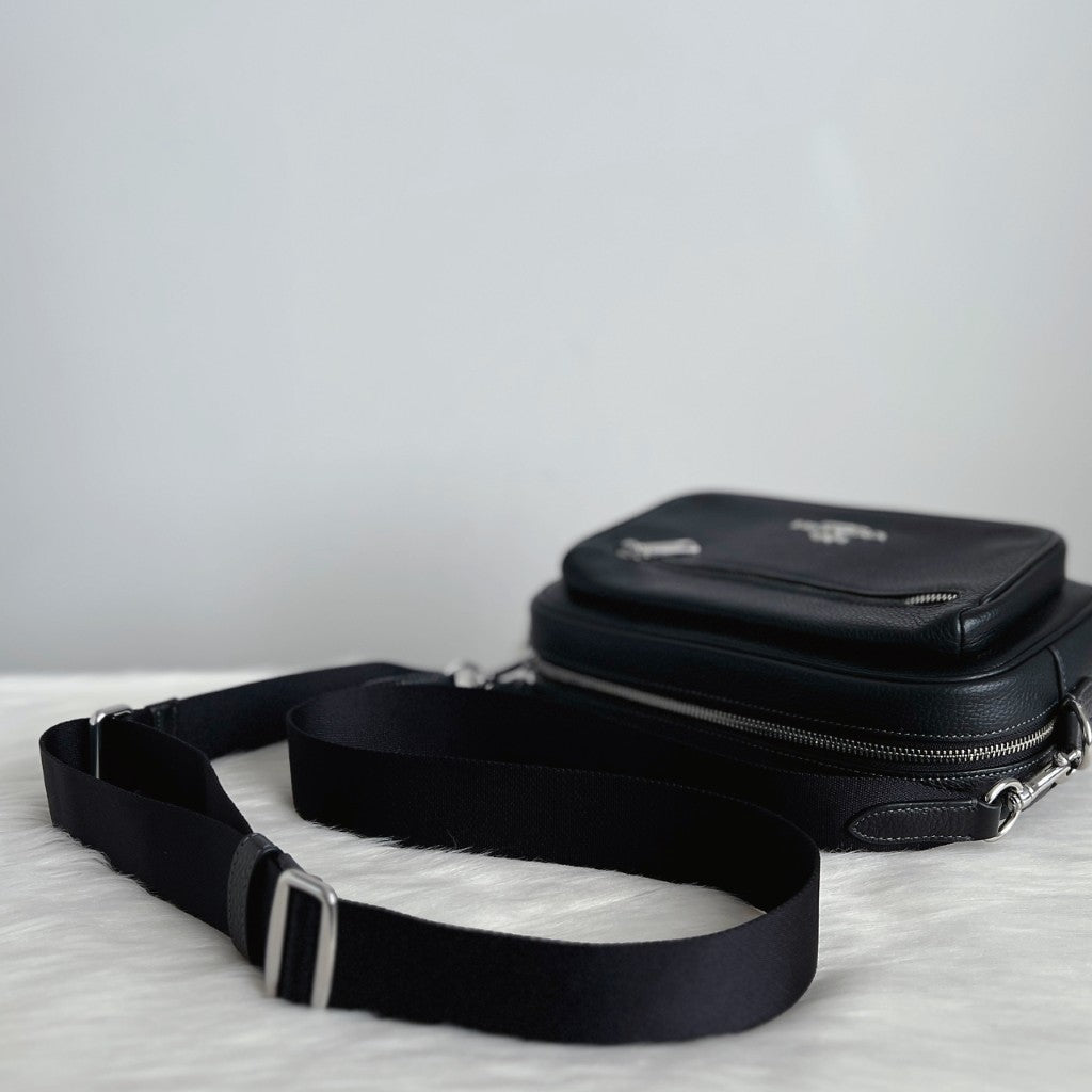 Coach Black Leather Double Compartment Unisex Crossbody Shoulder Bag Like New