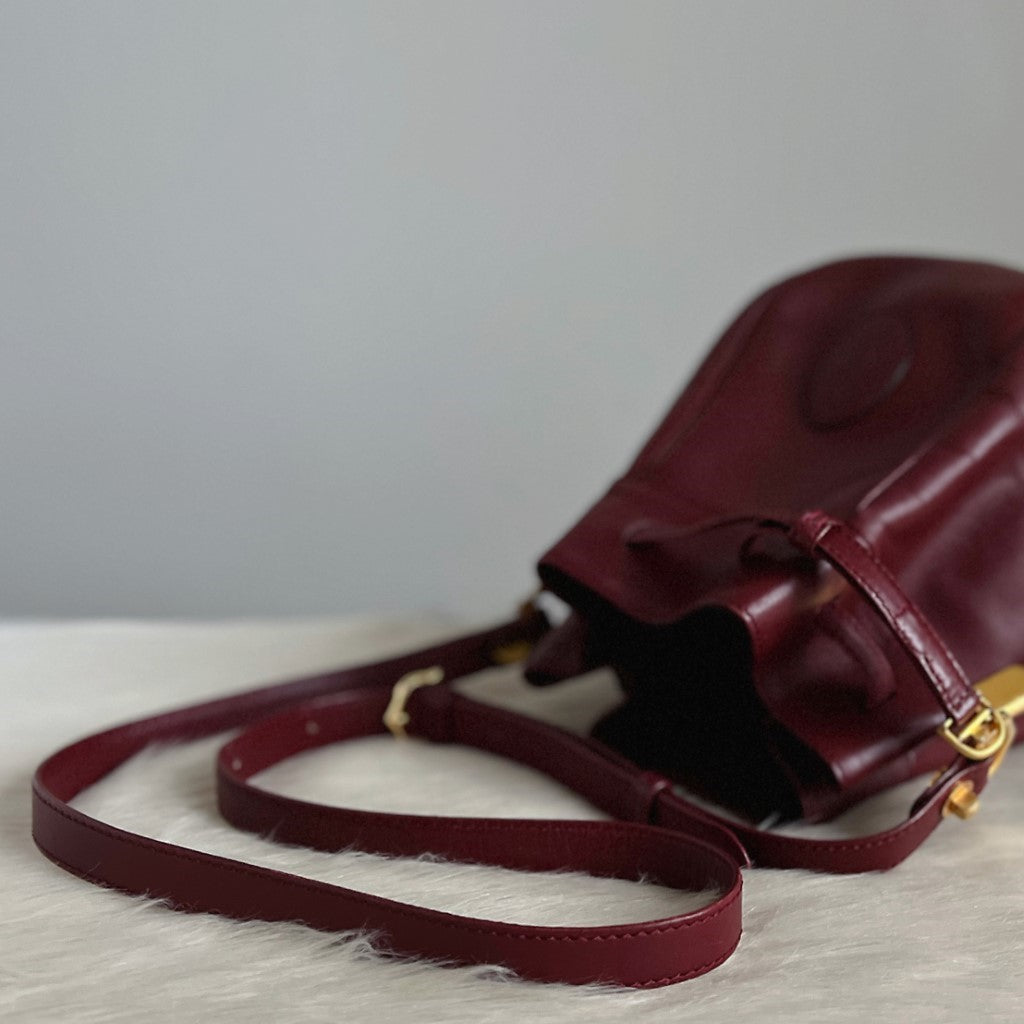 Cartier Signature Bordeaux Leather Front Embossed Logo Crossbody Shoulder Bag