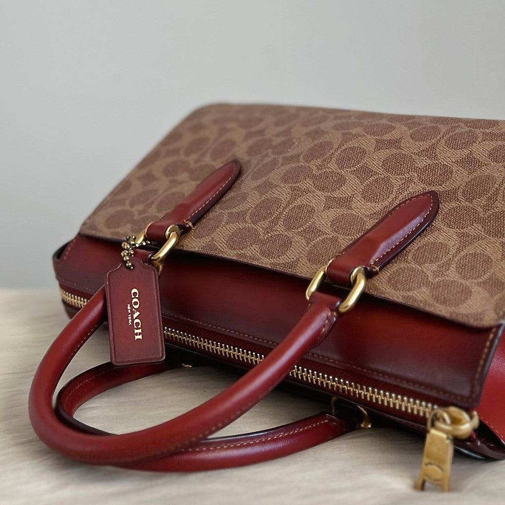 Coach Caramel Leather Monogram Triple Compartment 2 Way Shoulder Bag Like New