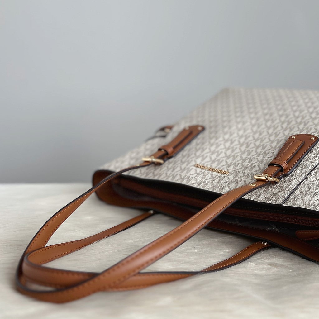 Michael Kors Caramel Leather Triple Compartment Career Shoulder Bag Like New