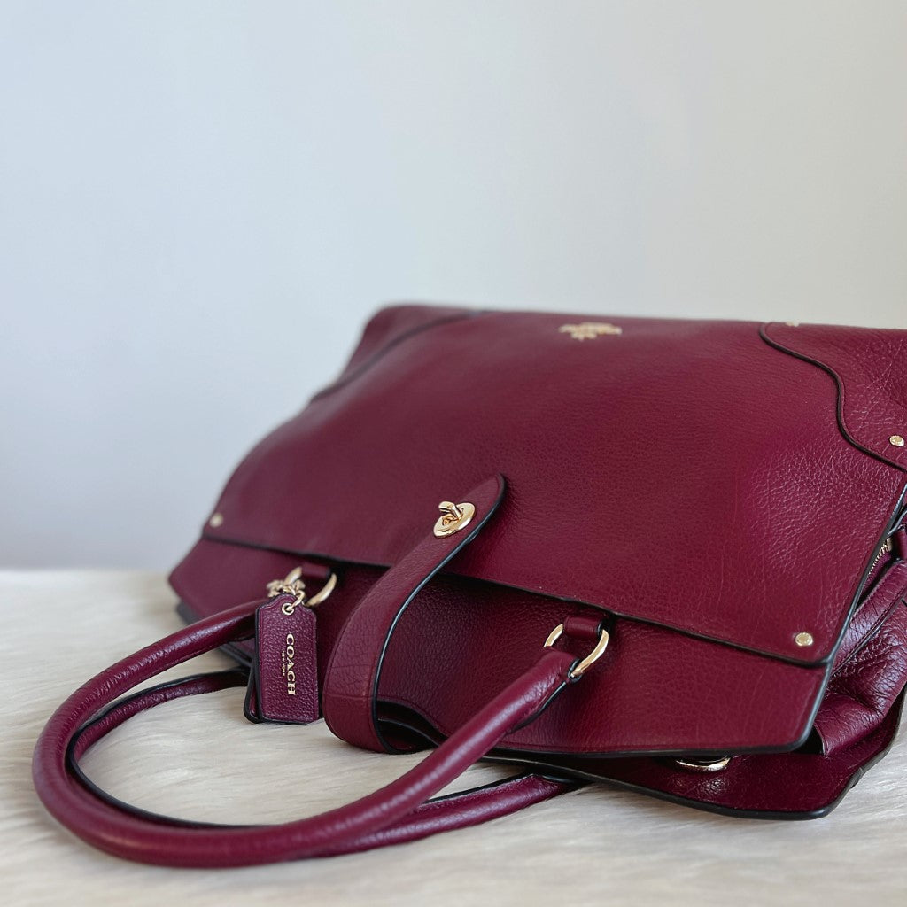 Coach Boudaux Leather Trun Lock Triple Compartment 2 Way Shoulder Bag Like New