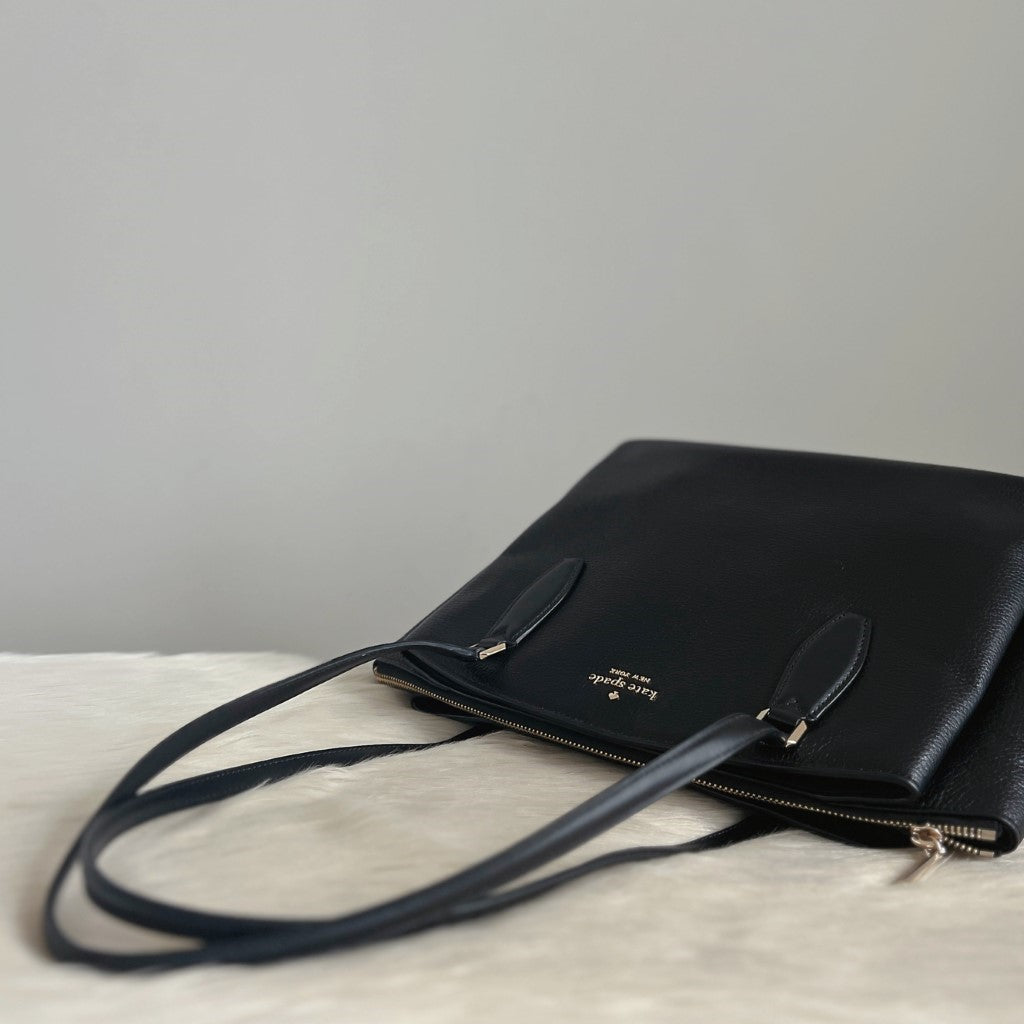 Kate Spade Black Leather Triple Compartment Shoulder Bag Excellent