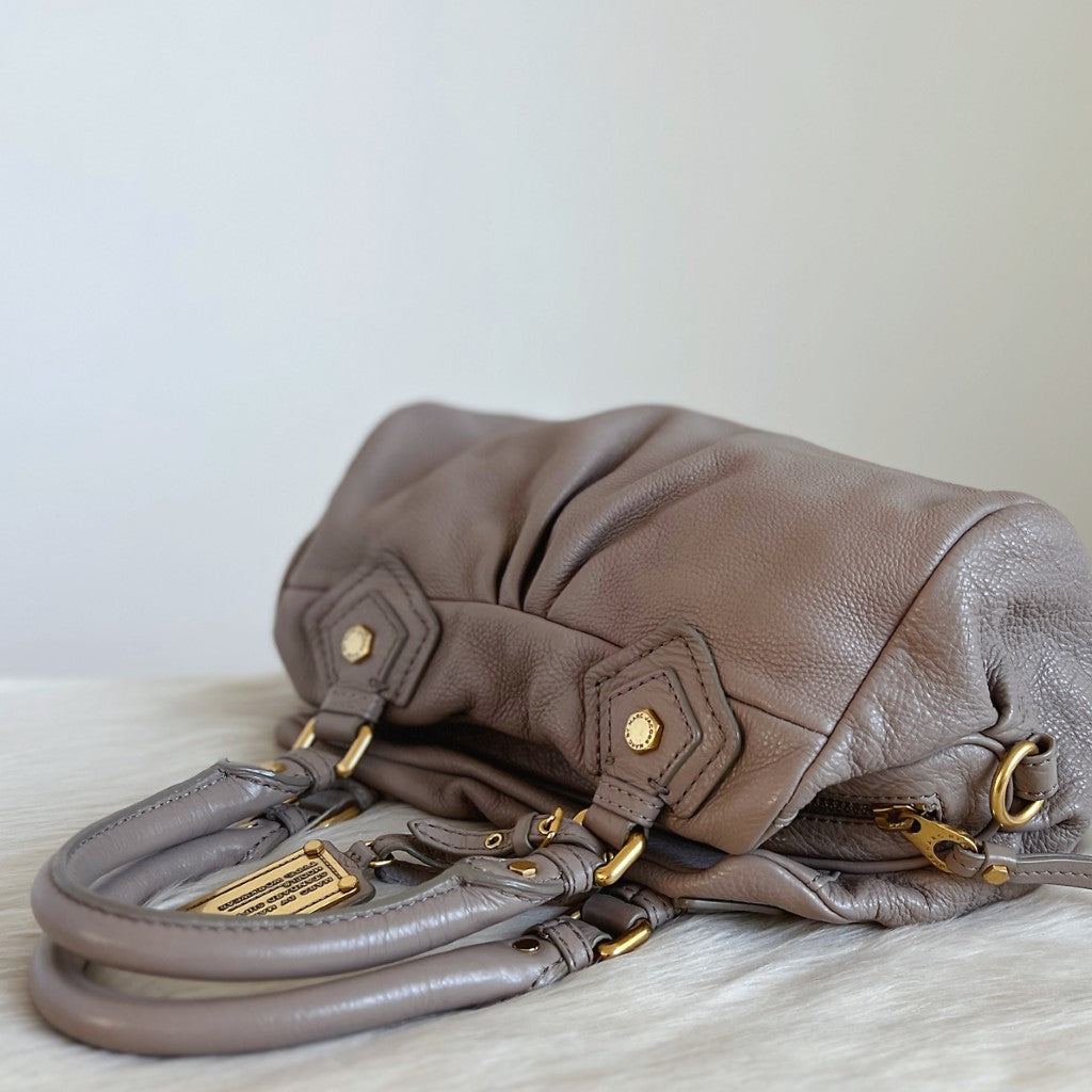 Marc Jacobs Taupe Leather Classic Q 2 Way Shoulder Bag