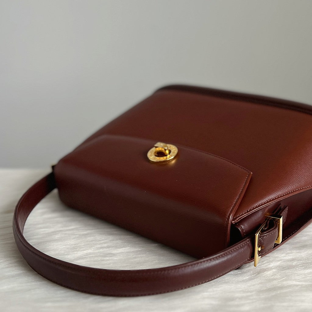 Valentino Caramel Leather Turn Lock Doctor 2 Way Shoulder Bag Excellent