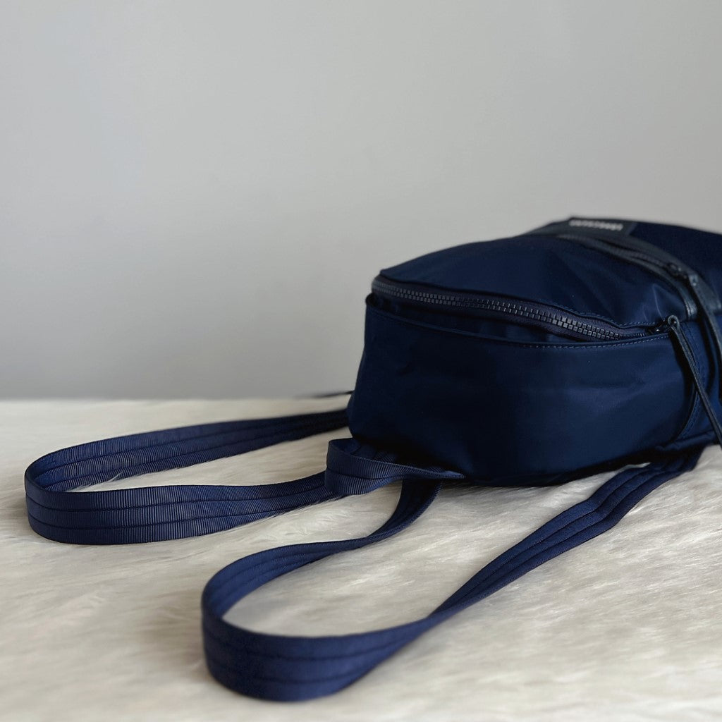 Longchamp Navy Leather Trim Double Compartment Backpack Like New