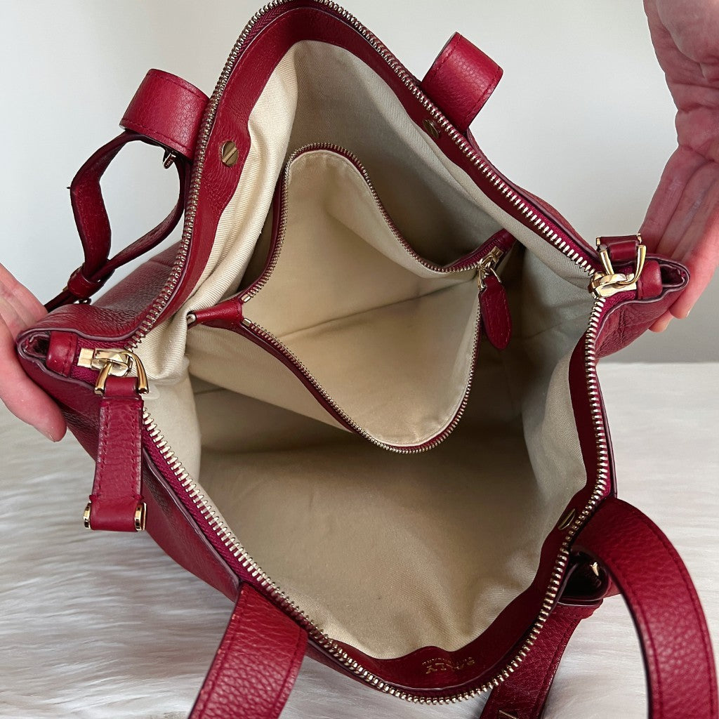 Bally Maroon Leather Front Logo Shopper 2 Way Shoulder Bag Excellent
