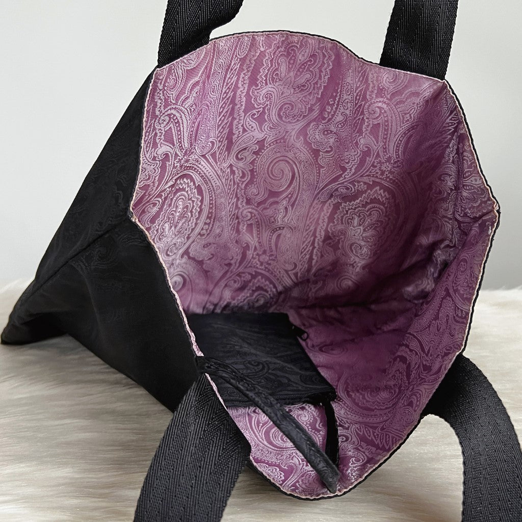 Etro Black Canvas Bohemian Pattern Shoulder Bag + Pouch