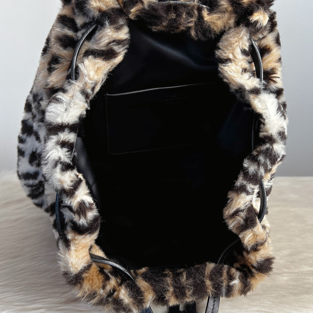 Moschino Leopard Flap Buckle Drawstring Backpack Excellent