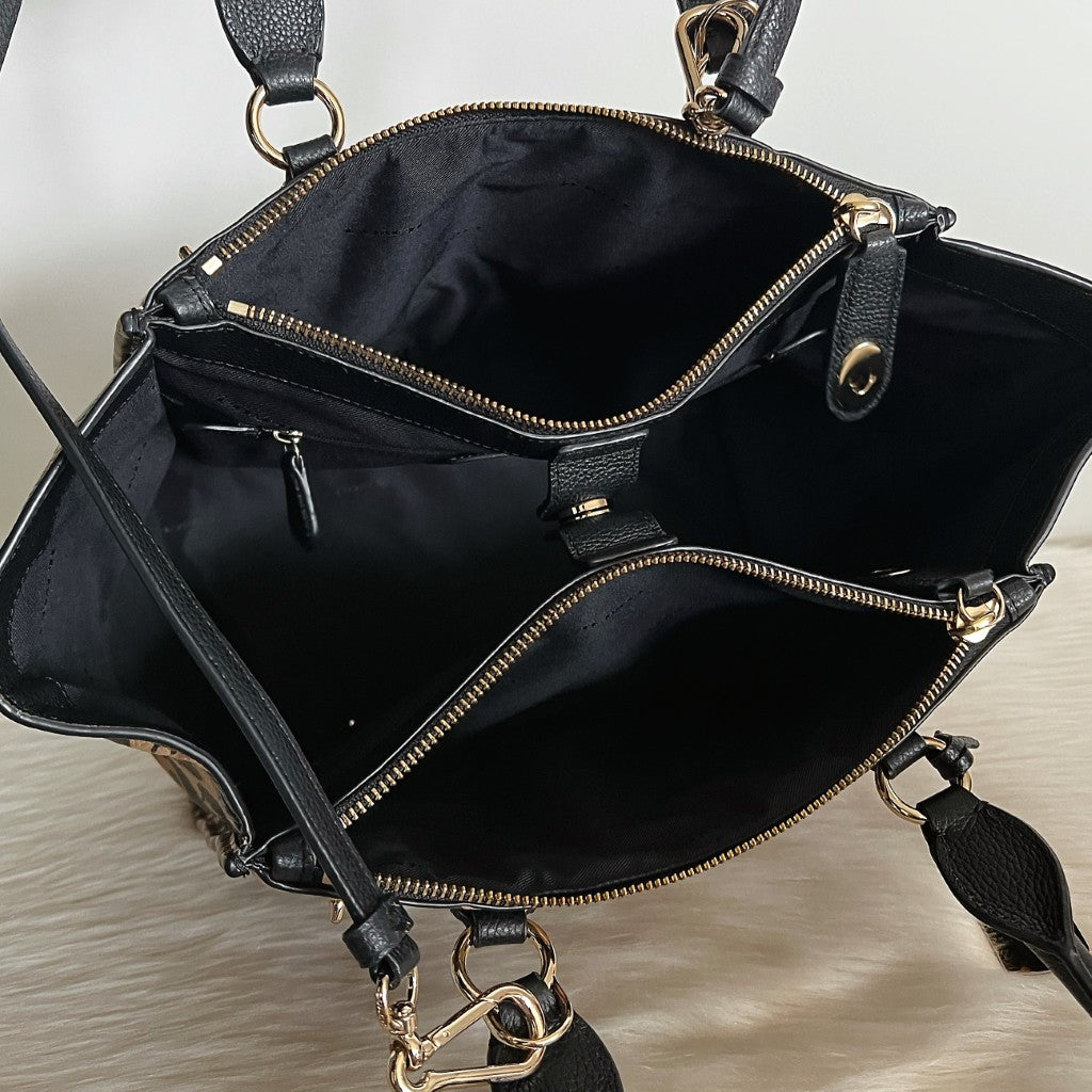 Coach Black Leather Leopard Triple Compartment 2 Way Shoulder Bag Like New
