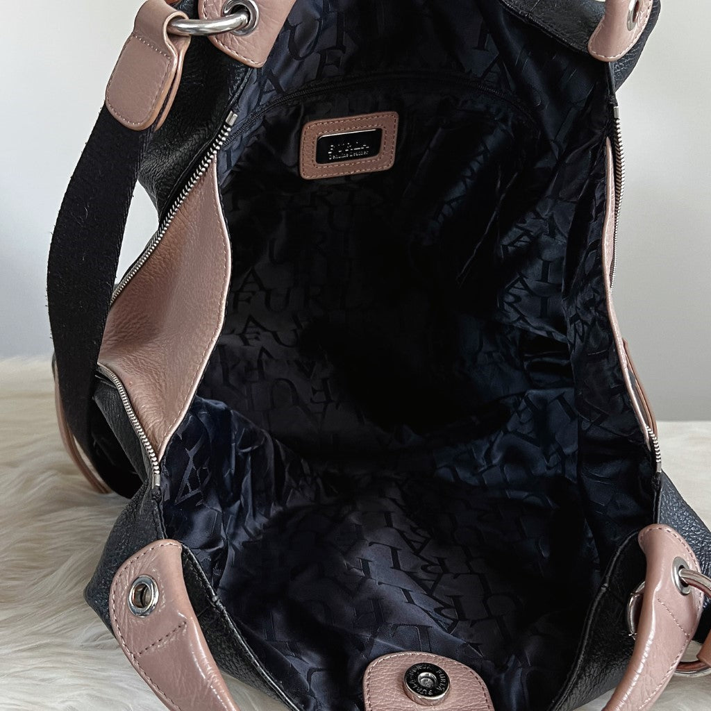 Furla Two Tone Leather Slouchy Side Zip Detail 2 Way Shoulder Bag