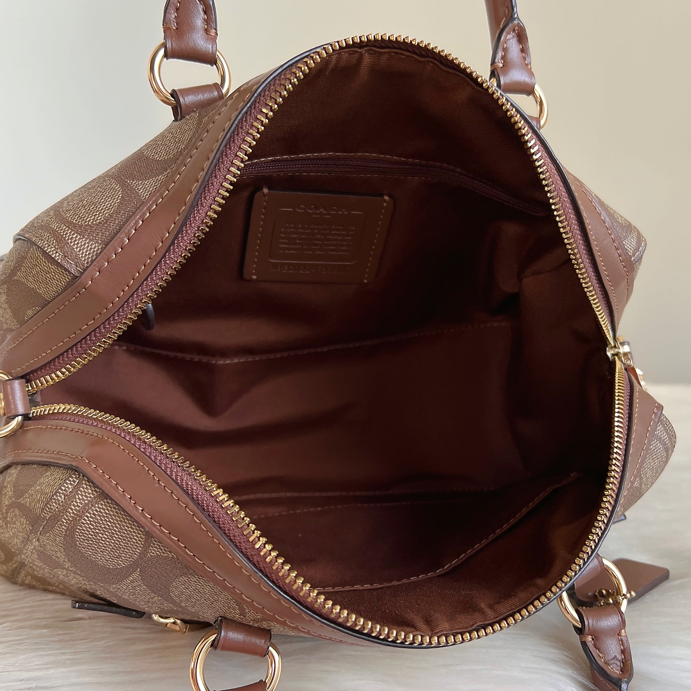 Coach Caramel Leather Monogram Boston 2 Way Shoulder Bag Excellent