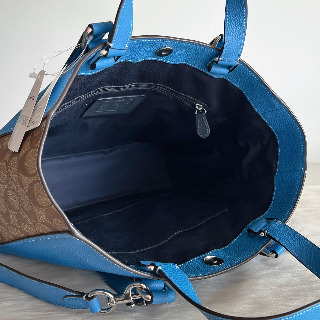 Coach Blue Leather Monogram Patchwork 3 Way Shoulder Bag New with Tags