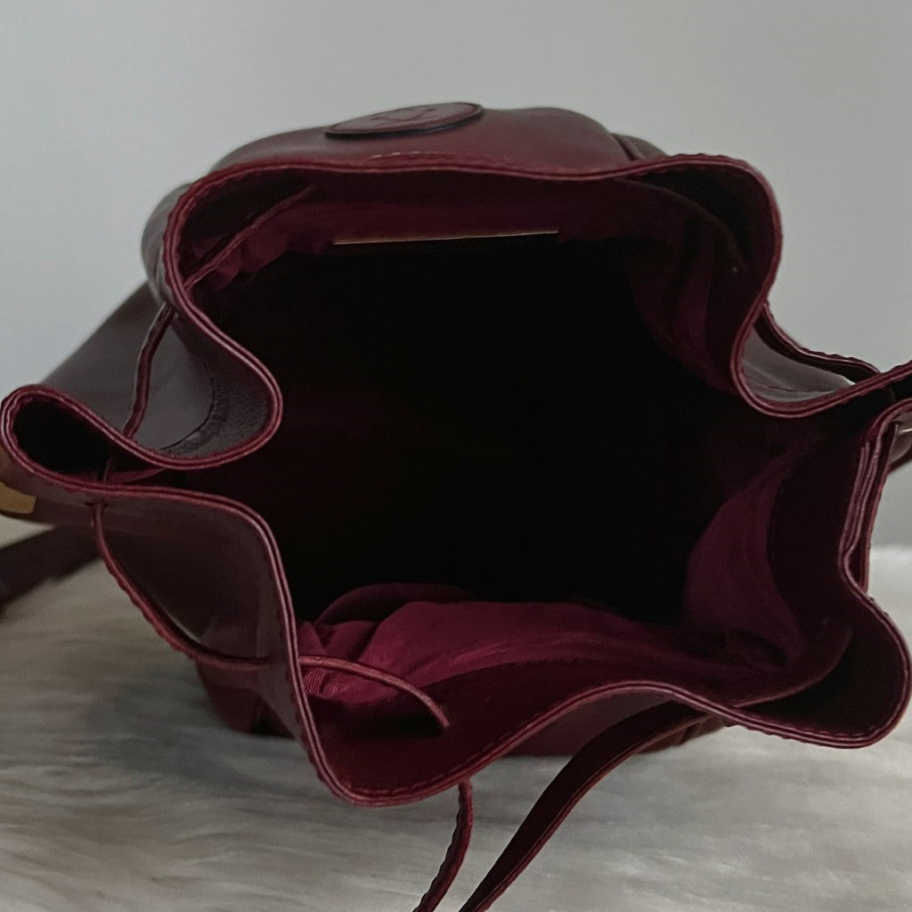 Cartier Signature Bordeaux Leather Front Embossed Logo Crossbody Shoulder Bag