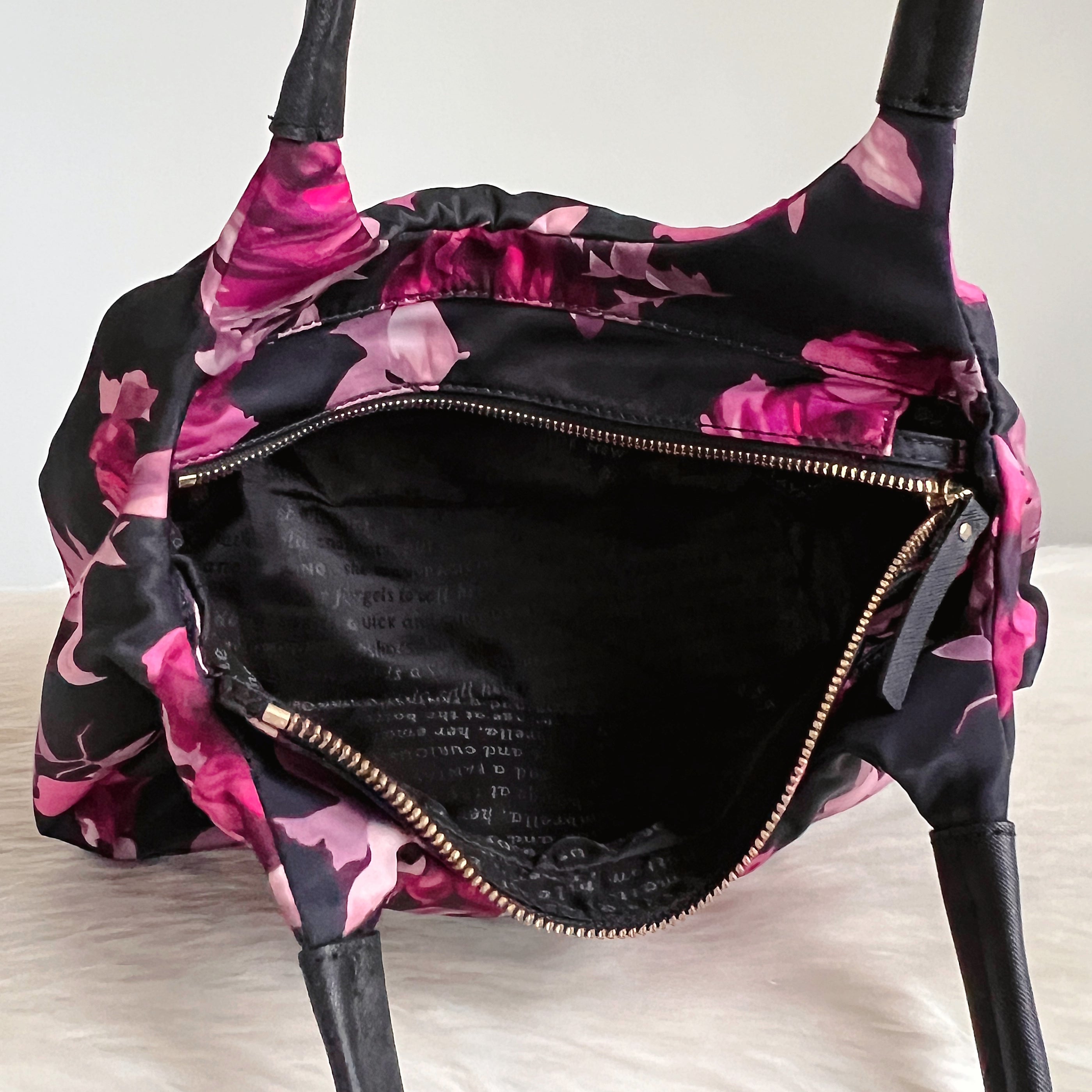 Kate Spade Black Leather Floral Pattern Shopper Shoulder Bag Excellent