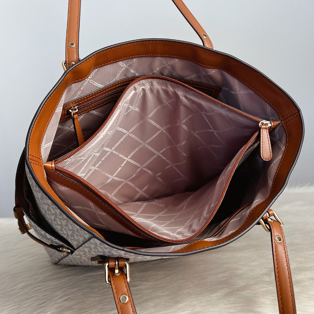 Michael Kors Caramel Leather Triple Compartment Career Shoulder Bag Like New