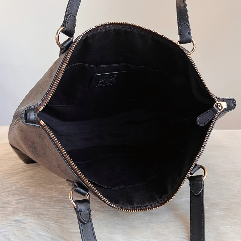 Coach Black Leather Monogram Carryall Shoulder Bag Excellent