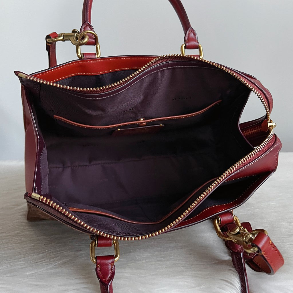 Coach Caramel Leather Monogram Triple Compartment 2 Way Shoulder Bag Like New