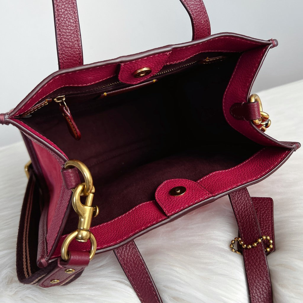 Coach Tri-Tone Leather Suede Patchwork Small Book Tote 2 Way Shoulder Bag Like New