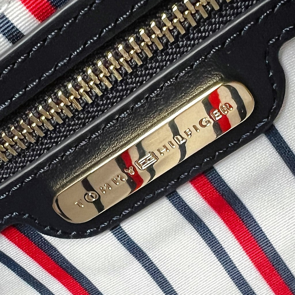 Tommy Hilfiger Black Leather Trim H Monogram Crossbody Shoulder Bag Like New