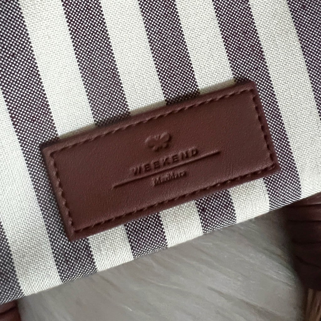 Max Mara Stripe Canvas Straw Holiday Tote Bag + Pouch New with Tags