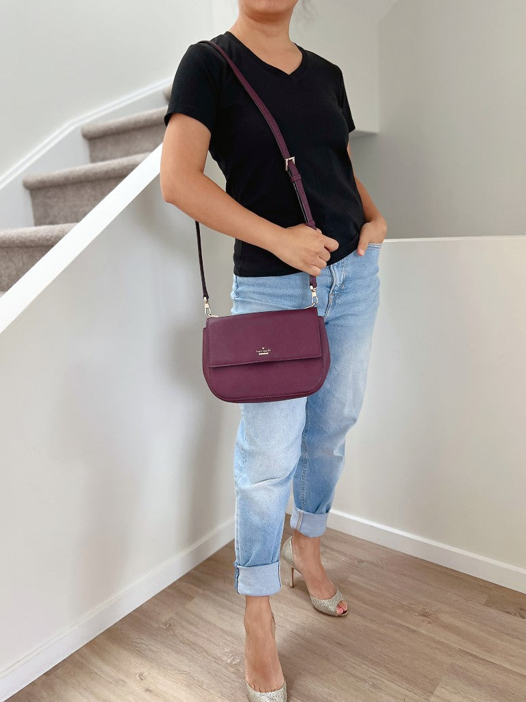Kate Spade Bordeaux Leather Flap Crossbody Shoulder Bag