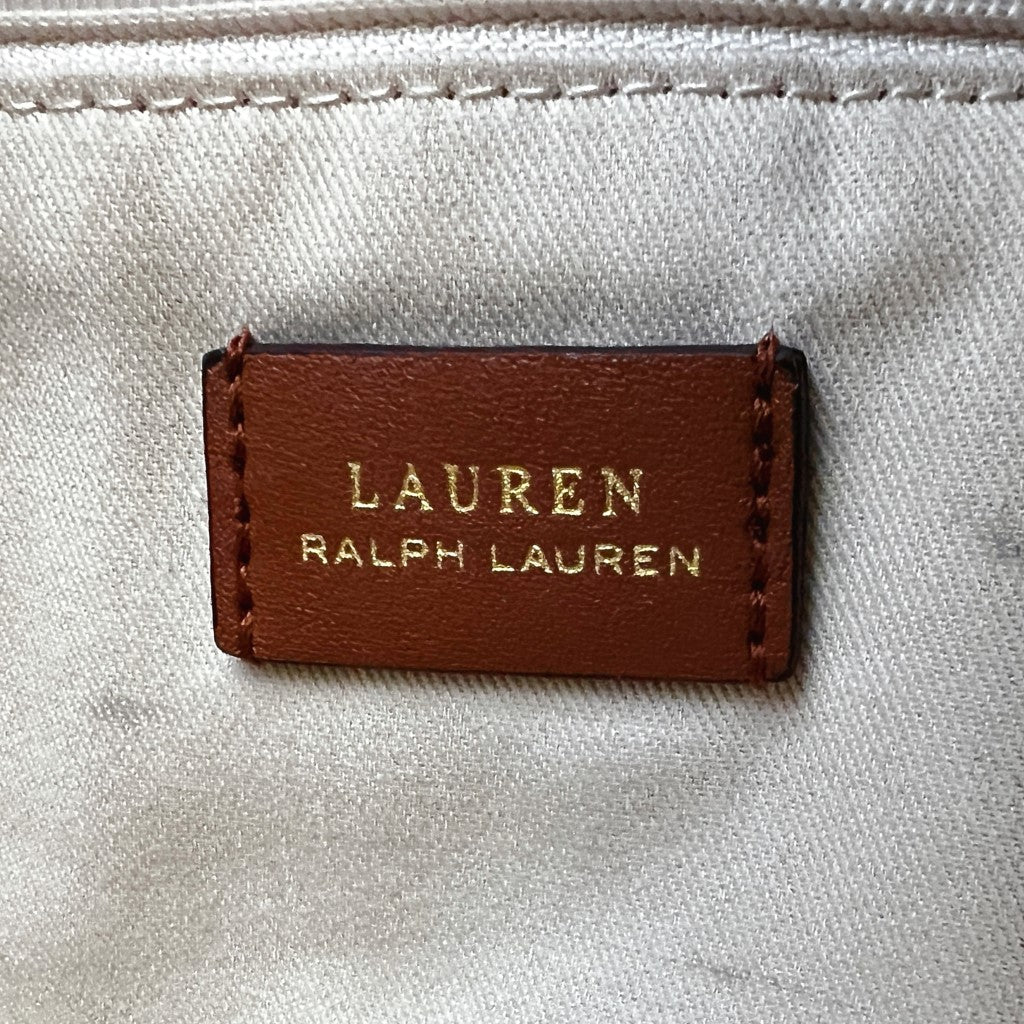 Ralph Lauren Caramel Leather Straw Carryall Shoulder Bag