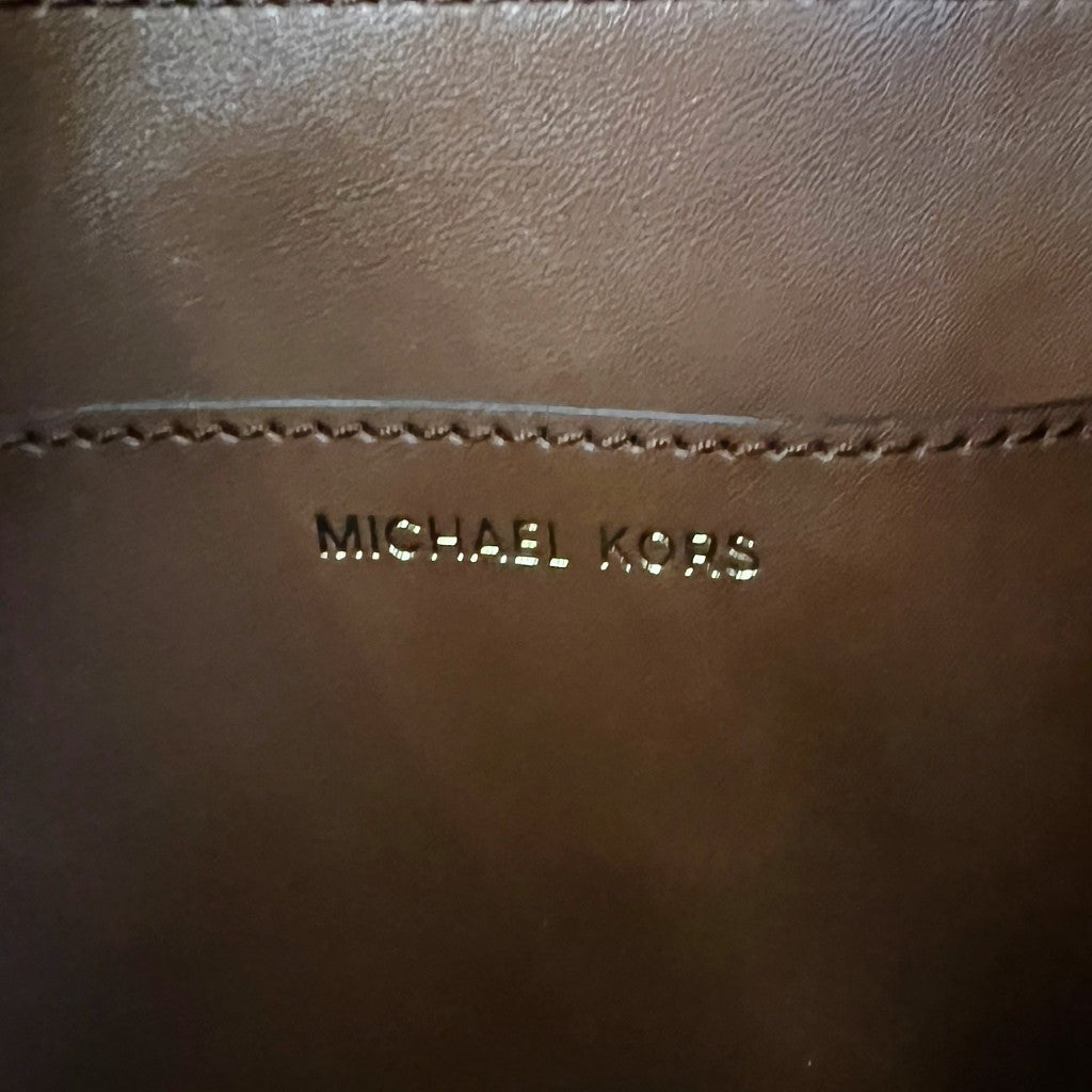 Michael Kors Caramel Leather Monogram Book Tote 2 Way Shoulder Bag Excellent
