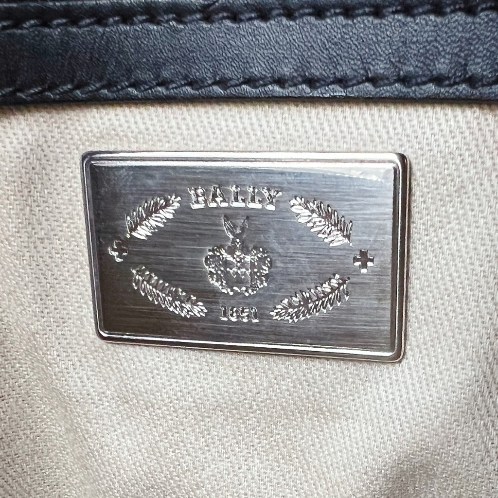 Bally Black Leather Floral Charm Stripe Detail Shoulder Bag Excellent