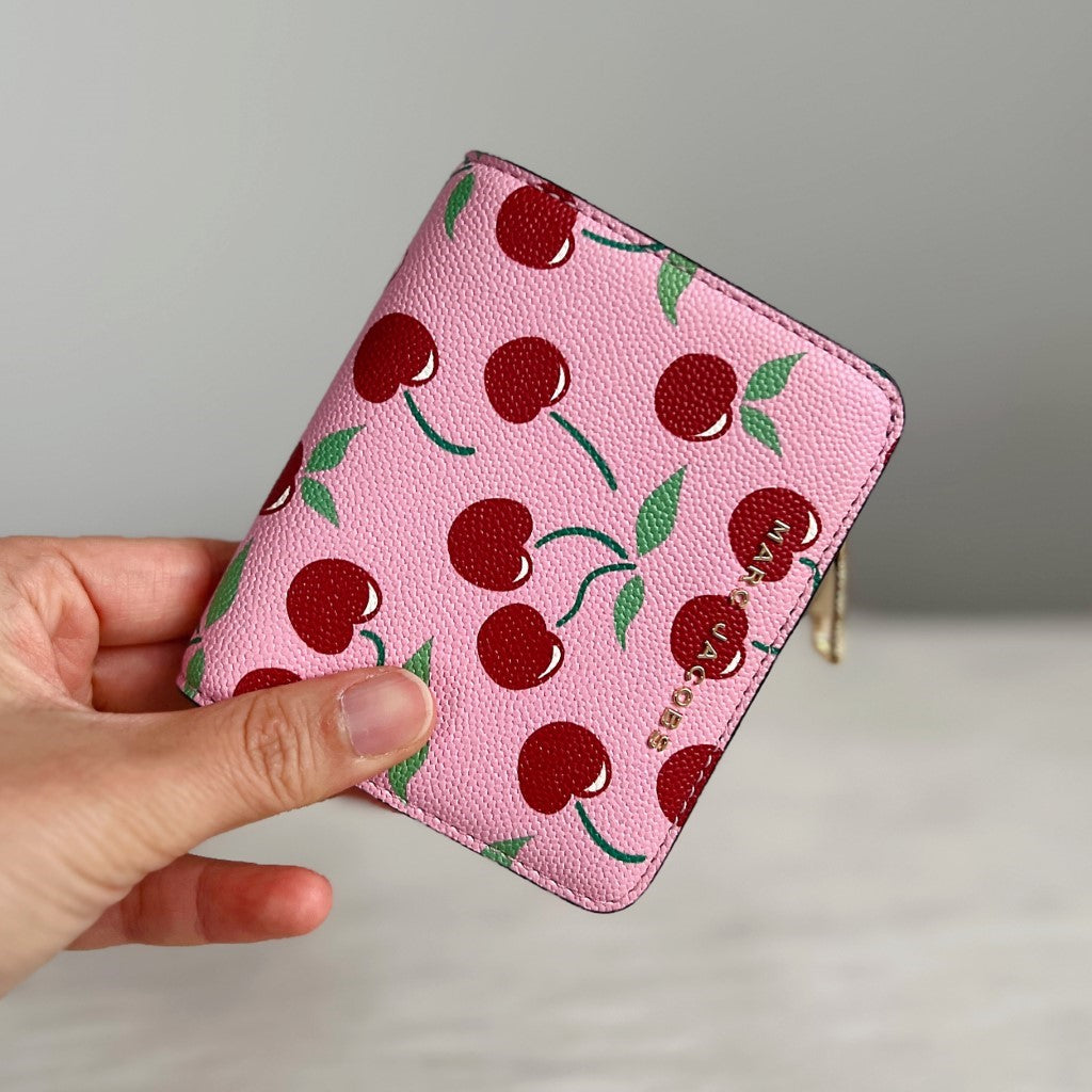 Marc Jacobs Pink Leather Cherry Pattern Coin Compartment Bi-Fold Wallet Like New