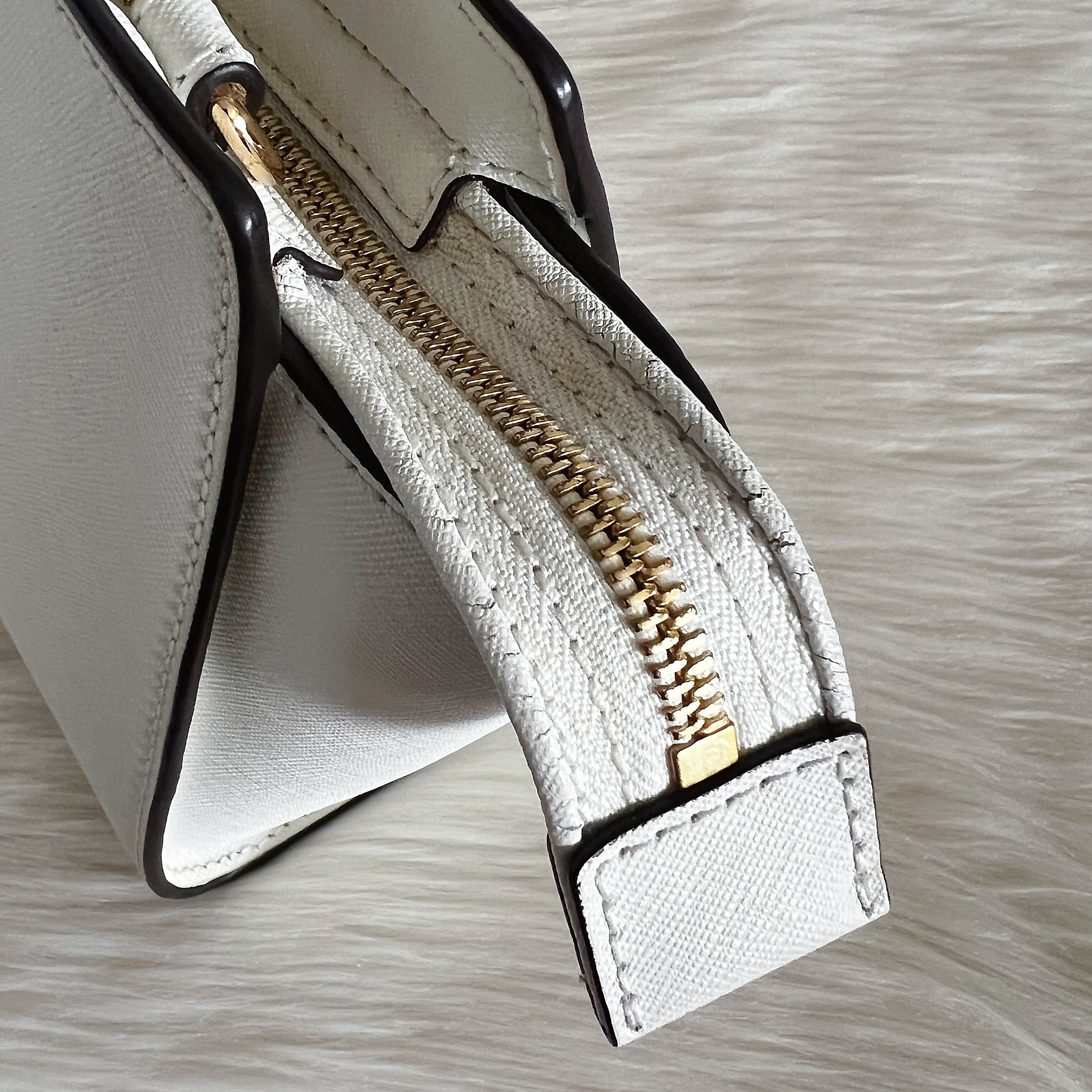 Michael Kors White Saffiano Leather Front Logo Crossbody Shoulder Bag