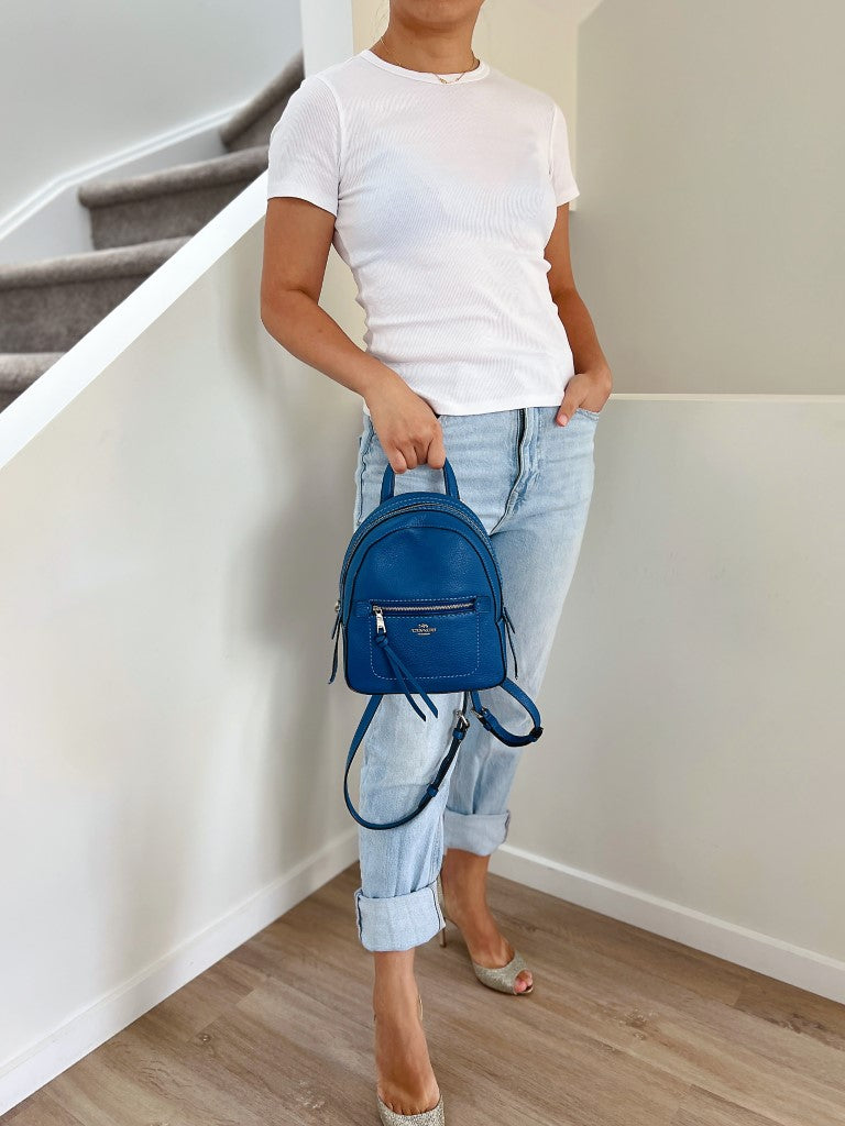 Coach Blue Leather Front Logo 3 Way Mini Backpack Like New