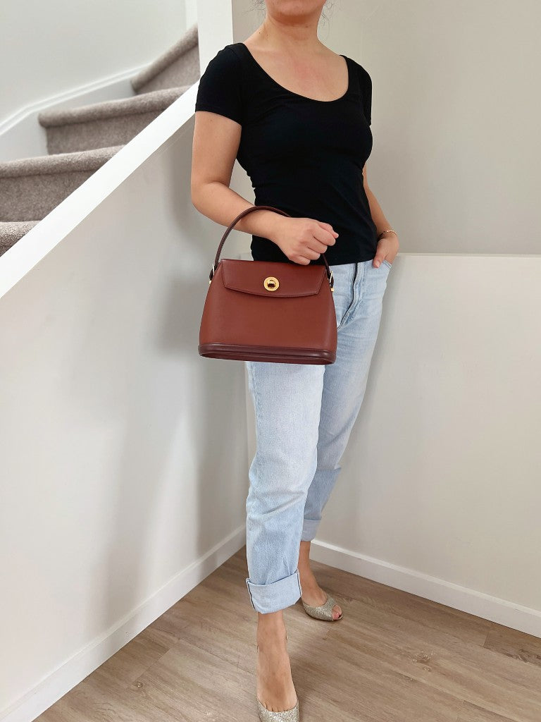 Valentino Caramel Leather Turn Lock Doctor 2 Way Shoulder Bag Excellent