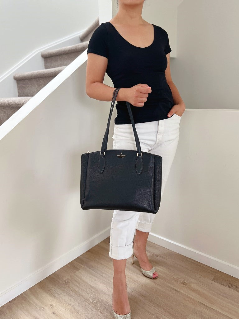 Kate Spade Black Leather Triple Compartment Shoulder Bag Excellent